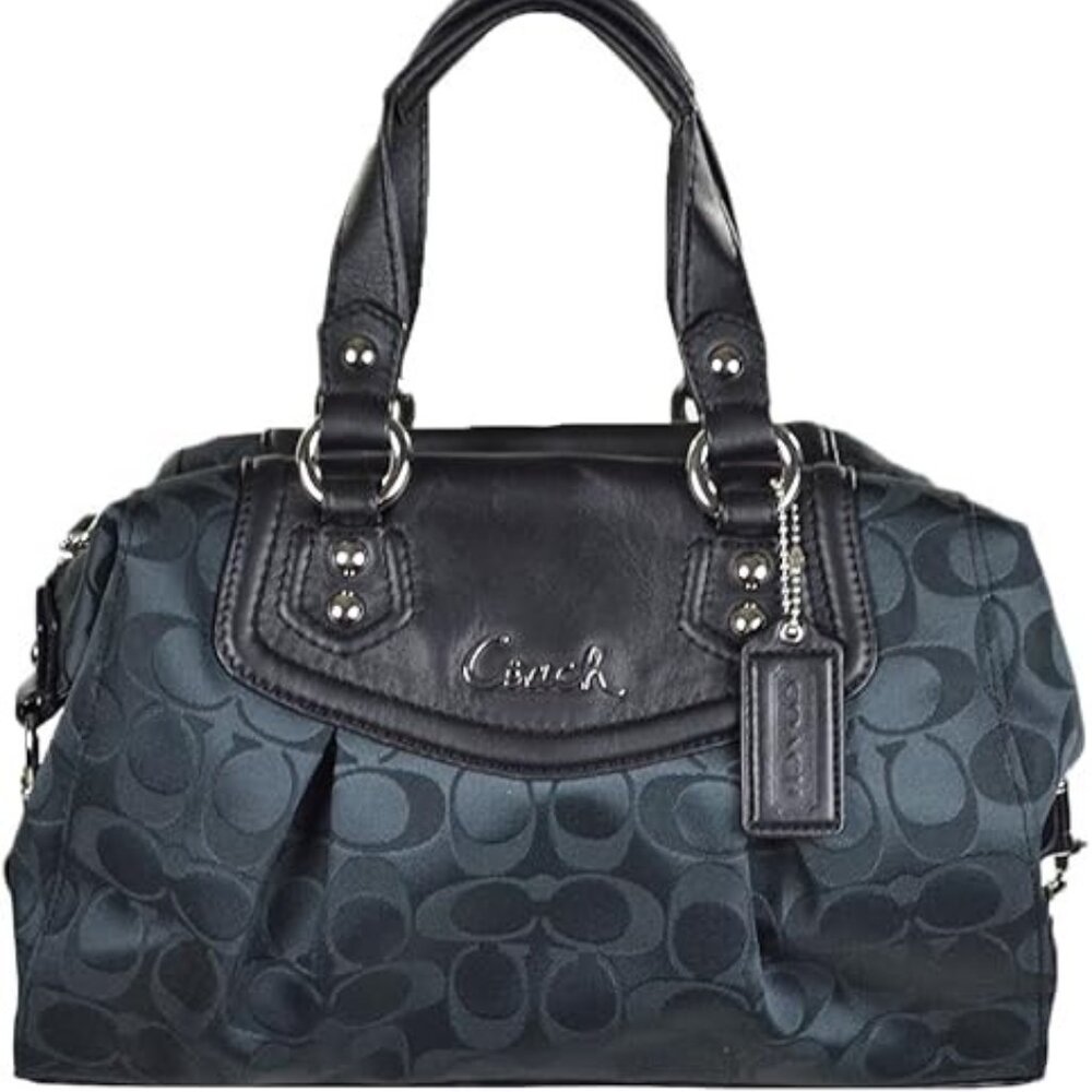 Like New Coach Ashley Charcoal Metallic Signature Shoulder Bag Purse